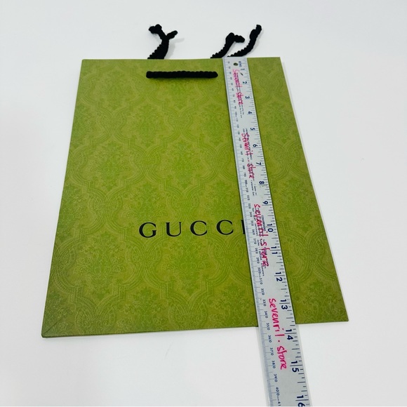 GUCCI Authentic Paper Shopping Gift Bag Tote Green Damask Print Embossed 10x14x5 - Picture 2 of 5